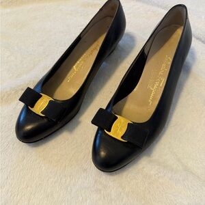 Salvatore Ferragamo Black Flats with Gold Accent